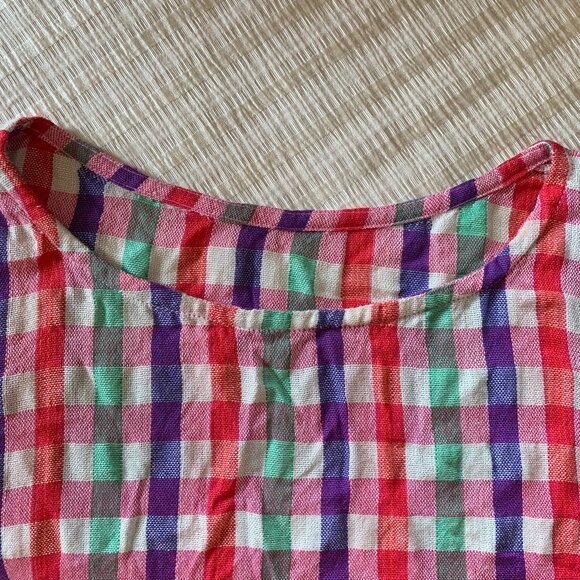 Top Sleeveless Side Tie Multicolor Plaid Check Open Side Cap Sleeve Preppy Beach - Picture 4 of 6